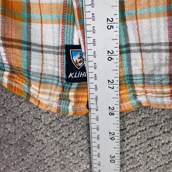 Kuhl Shirt Button Up Organic Cotton Men's XL fits like Large Orange Plaid Hiking - Picture 9 of 10